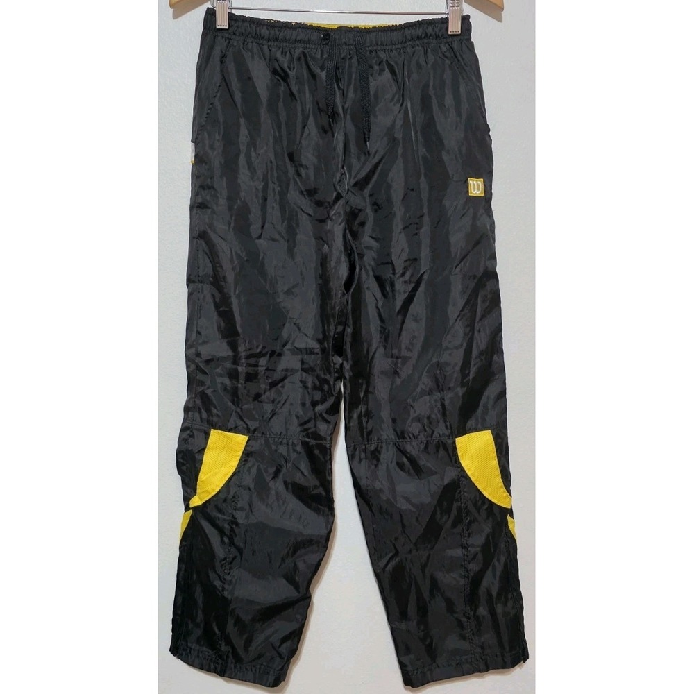 Vintage Wilson Track Pants Yellow Black Nylon Joggers Ankle Zippers 90s Kid L